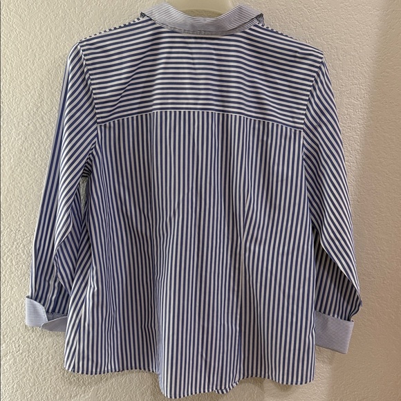 Chico's blue and White Striped Non-Iron Button Down Shirt Size 2 - Picture 2 of 12